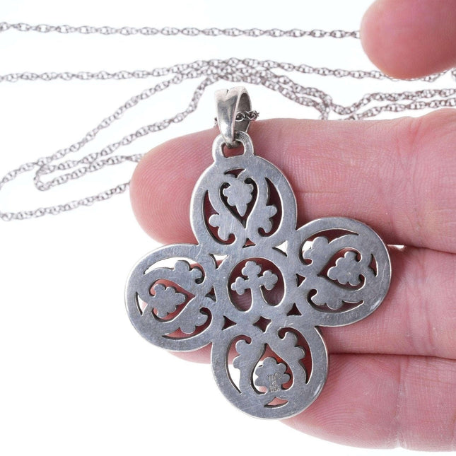 Retired James Avery Sterling Large Scroll and Vine cross on 20" necklace - Estate Fresh Austin