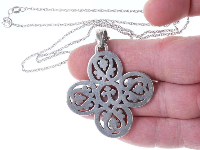 Retired James Avery Sterling Large Scroll and Vine cross on 20" necklace - Estate Fresh Austin
