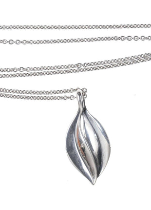 Retired James Avery Sterling leaf pendant on necklace - Estate Fresh Austin