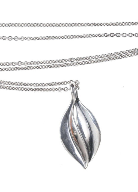 Retired James Avery Sterling leaf pendant on necklace - Estate Fresh Austin