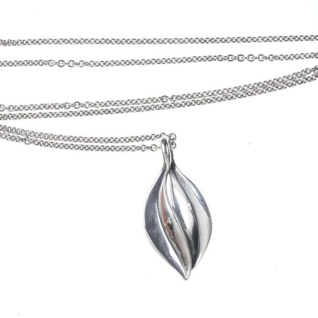 Retired James Avery Sterling leaf pendant on necklace - Estate Fresh Austin