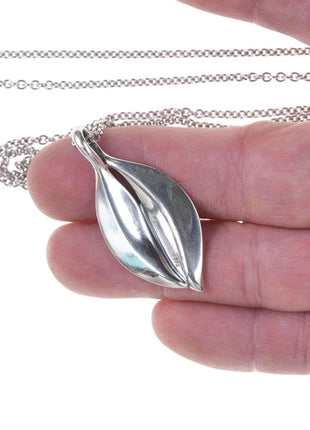 Retired James Avery Sterling leaf pendant on necklace - Estate Fresh Austin