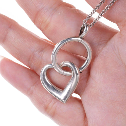 Retired James Avery Sterling Open Heart Pendant on Circle Charm holder on 24" ne - Estate Fresh Austin