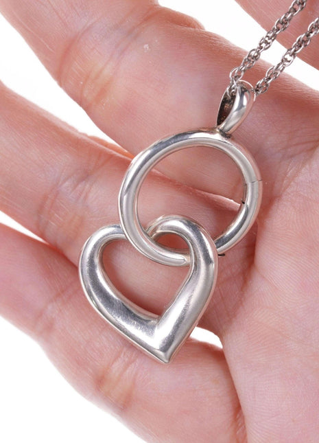 Retired James Avery Sterling Open Heart Pendant on Circle Charm holder on 24" ne - Estate Fresh Austin