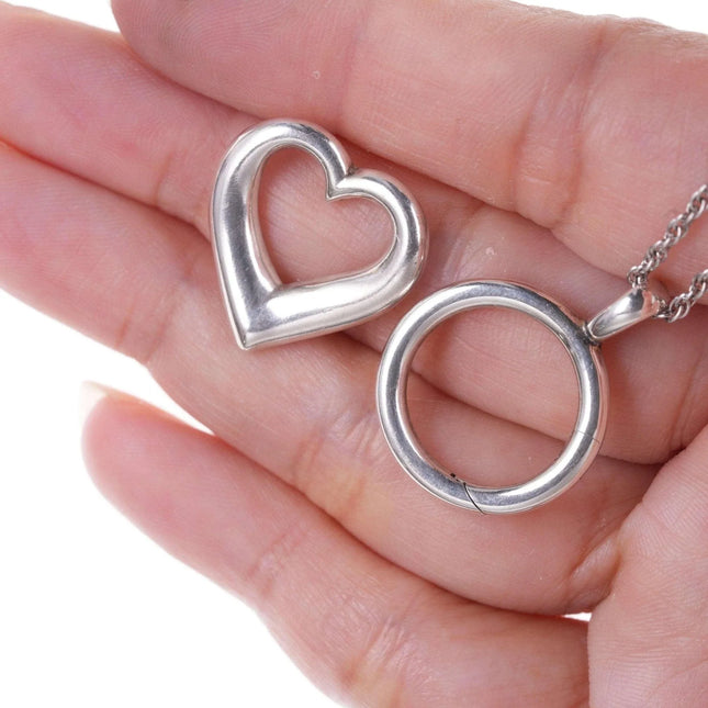 Retired James Avery Sterling Open Heart Pendant/Circle Charm holder 24" necklace - Estate Fresh Austin