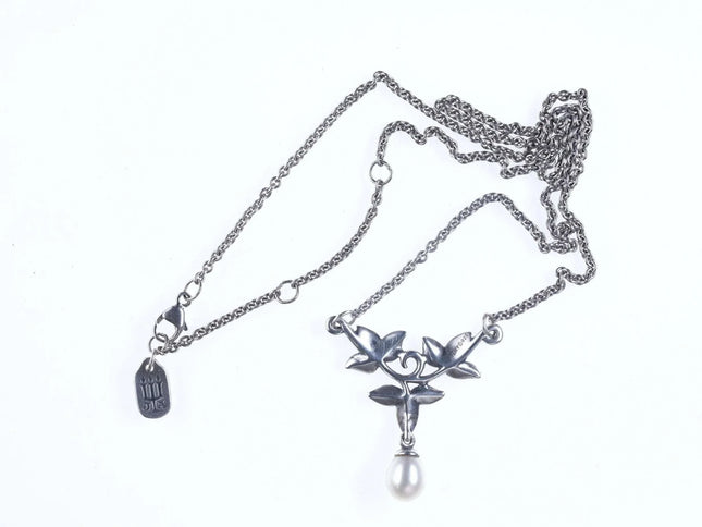 Retired James Avery Sterling Vines and pearl dangle necklace - Estate Fresh Austin