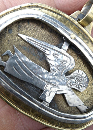 Retired Jeep Collins Sterling and Brass Shadowbox angel Pendant - Estate Fresh Austin