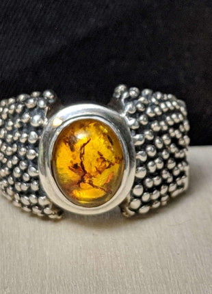 Retired Silpada Chunky Baltic Amber Textured Sterling Ring size 8.5 - Estate Fresh Austin