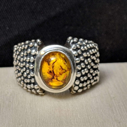 Retired Silpada Chunky Baltic Amber Textured Sterling Ring size 8.5 - Estate Fresh Austin