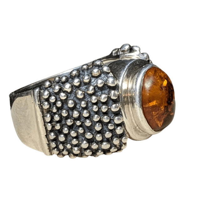 Retired Silpada Chunky Baltic Amber Textured Sterling Ring size 8.5 - Estate Fresh Austin