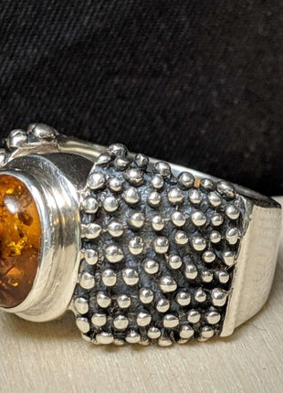 Retired Silpada Chunky Baltic Amber Textured Sterling Ring size 8.5 - Estate Fresh Austin