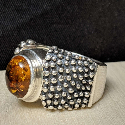 Retired Silpada Chunky Baltic Amber Textured Sterling Ring size 8.5 - Estate Fresh Austin