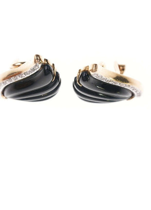 Retro 14k Diamond Black Jade clip - on earrings - Estate Fresh Austin