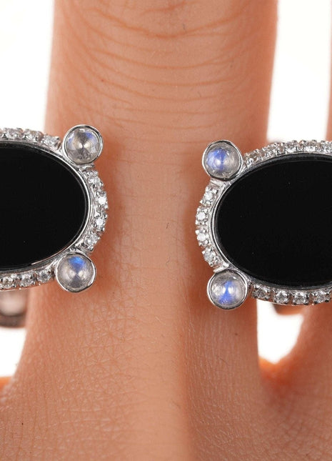 Retro 18k White gold diamond and onyx cufflinks - Estate Fresh Austin