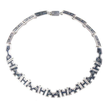 Retro Aztec Style Mexican Sterling silver chip inlay choker necklace - Estate Fresh Austin