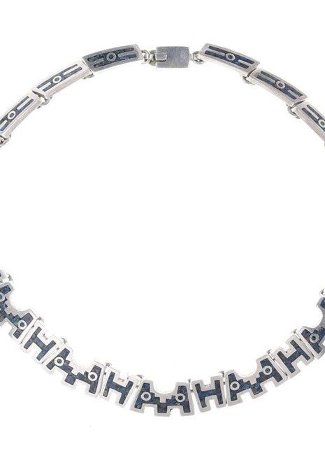 Retro Aztec Style Mexican Sterling silver chip inlay choker necklace - Estate Fresh Austin