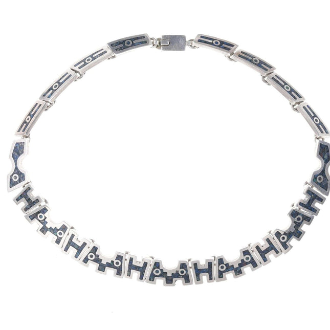 Retro Aztec Style Mexican Sterling silver chip inlay choker necklace - Estate Fresh Austin