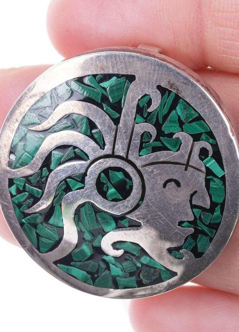 Retro Aztec/Incan warrior sterling chip inlay Pendant/pin - Estate Fresh Austin