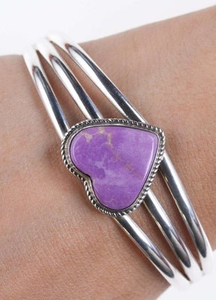 Retro Begay Navajo Sterling heart gemset cuff bracelet - Estate Fresh Austin