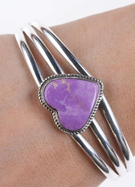 Retro Begay Navajo Sterling heart gemset cuff bracelet - Estate Fresh Austin