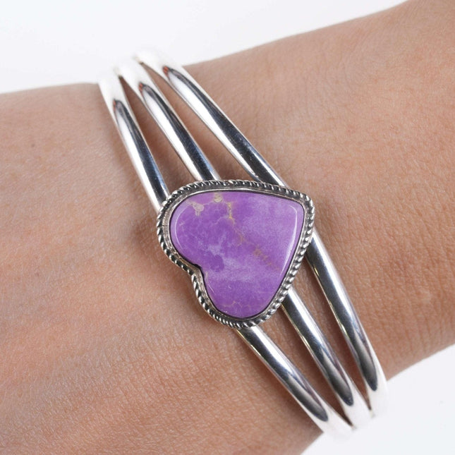 Retro Begay Navajo Sterling heart gemset cuff bracelet - Estate Fresh Austin