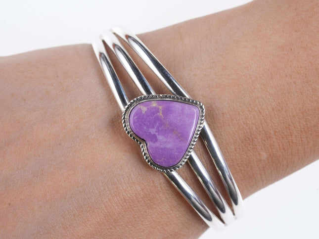 Retro Begay Navajo Sterling heart gemset cuff bracelet - Estate Fresh Austin