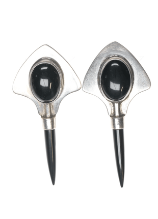 Retro C.A. Johnson Southwestern modernist sterling and onyx earrings - Estate Fresh Austin