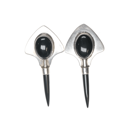 Retro C.A. Johnson Southwestern modernist sterling and onyx earrings - Estate Fresh Austin