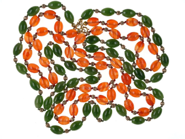 Retro Chinese 34" Agate/Nephrite Jade necklaces - Estate Fresh Austin