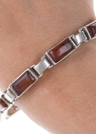 Retro Christin Wolf Reversible Native American Sterling bracelet with amber - Estate Fresh Austin