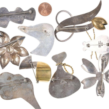 Retro Collection Mexican Sterling/Brass Mixed metals brooches e pin - Estate Fresh Austin