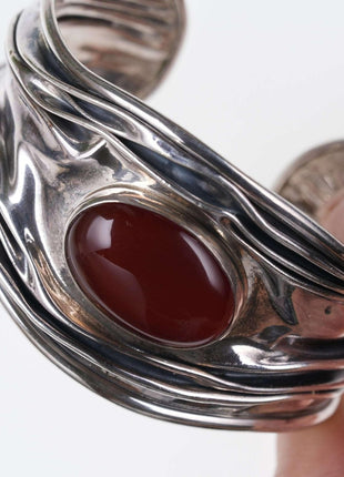 Retro Dominique Dinouart Mexico Sterling Silver & Red Carnelian Wide Modernist S - Estate Fresh Austin