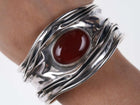 Retro Dominique Dinouart Mexico Sterling Silver & Red Carnelian Wide Modernist S - Estate Fresh Austin