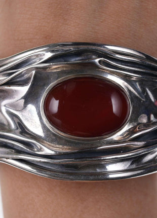 Retro Dominique Dinouart Mexico Sterling Silver & Red Carnelian Wide Modernist S - Estate Fresh Austin