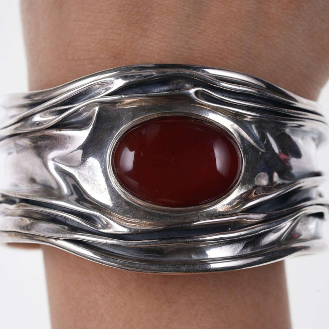 Retro Dominique Dinouart Mexico Sterling Silver & Red Carnelian Wide Modernist S - Estate Fresh Austin