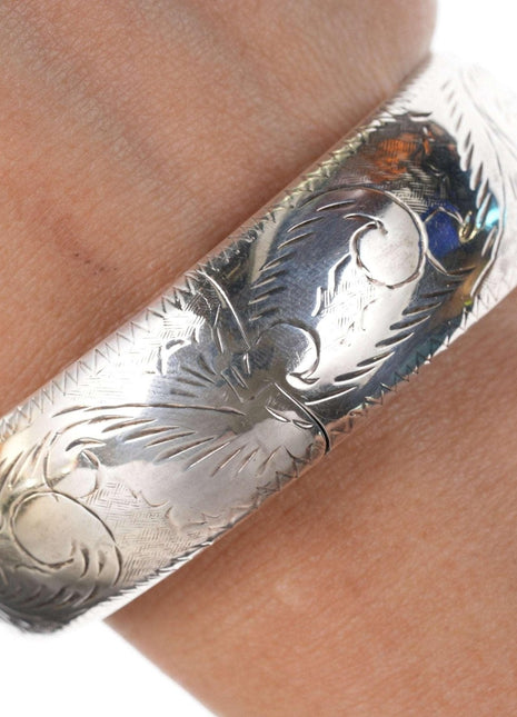 Retro engraved sterling bangle - Estate Fresh Austin