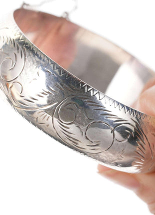 Retro engraved sterling bangle - Estate Fresh Austin