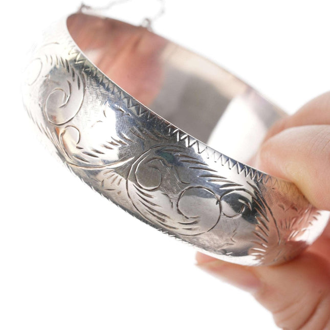 Retro engraved sterling bangle - Estate Fresh Austin