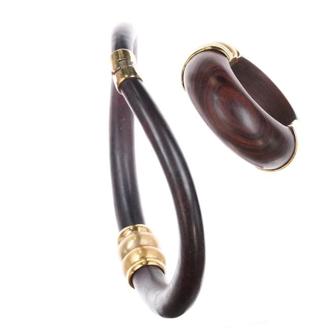 Retro French Inna Cytrine Paris Wood/goldtone choker necklace bangle bracelet - Estate Fresh Austin