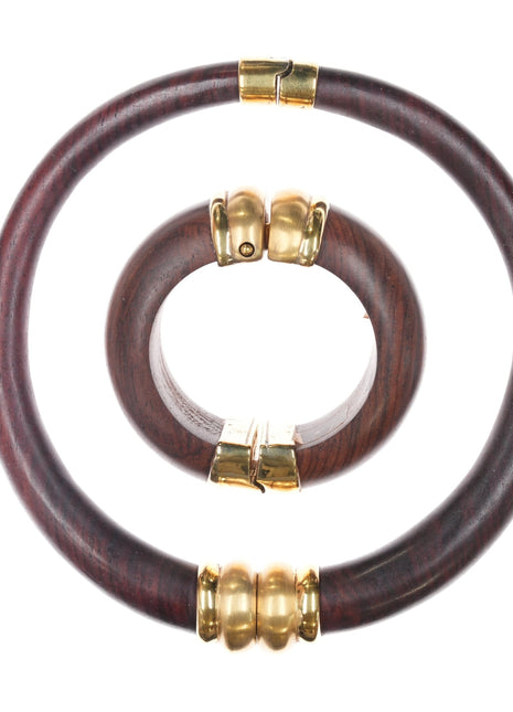 Retro French Inna Cytrine Paris Wood and goldtone choker and bangle - Estate Fresh Austin