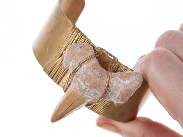 Retro Handmade Petrified Sharks tooth brass bracelet - Estate Fresh Austin