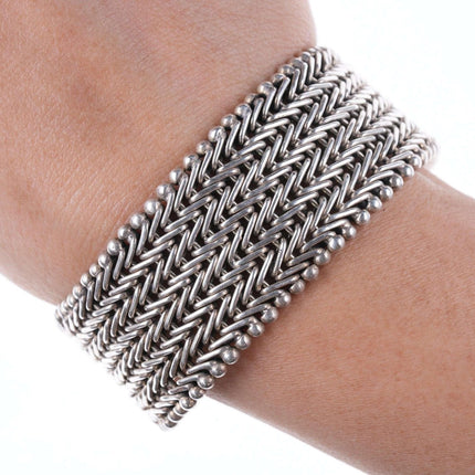 Retro Indo KC Sterling woven thick bracelet - Estate Fresh Austin