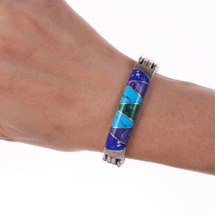 Retro Mexican 950 Silver multi - stone inlay bracelet - Estate Fresh Austin