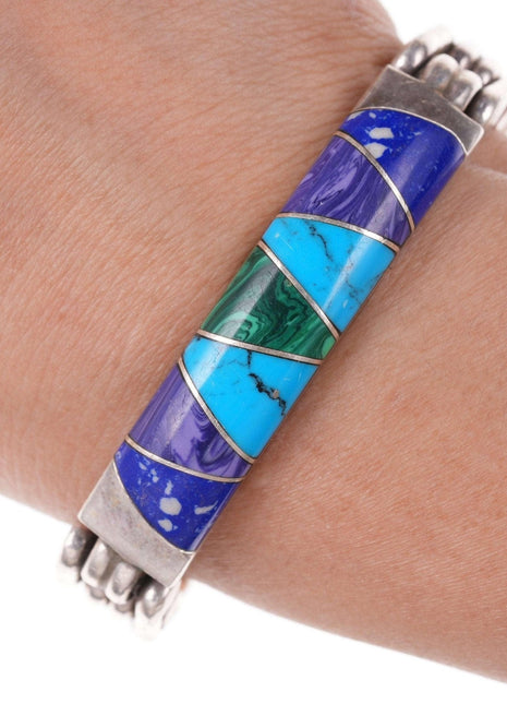 Retro Mexican 950 Silver multi - stone inlay bracelet - Estate Fresh Austin