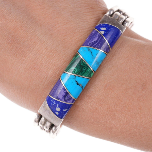 Retro Mexican 950 Silver multi - stone inlay bracelet - Estate Fresh Austin