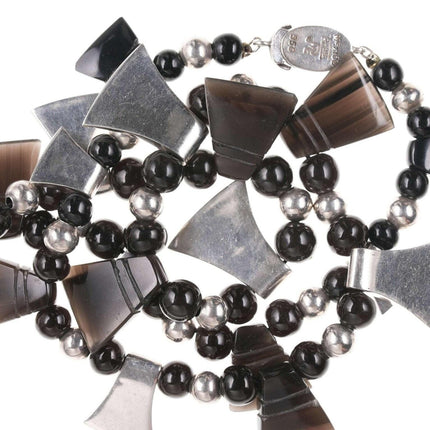 Retro Mexican Modernist Sterling and onyx necklace - Estate Fresh Austin