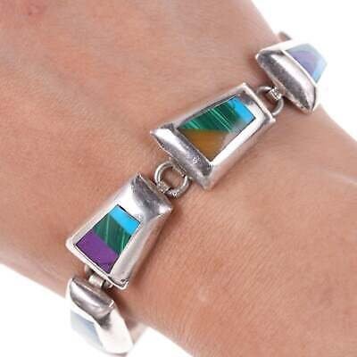 Retro Mexican Modernist Sterling muti - stone inlay bracelet - Estate Fresh Austin