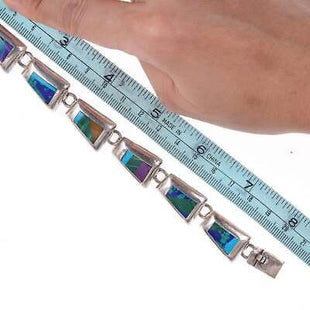 Retro Mexican Modernist Sterling muti - stone inlay bracelet - Estate Fresh Austin