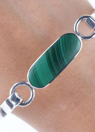 Retro Mexican sterling malachite hook bangle - Estate Fresh Austin