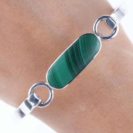 Retro Mexican sterling malachite hook bangle - Estate Fresh Austin